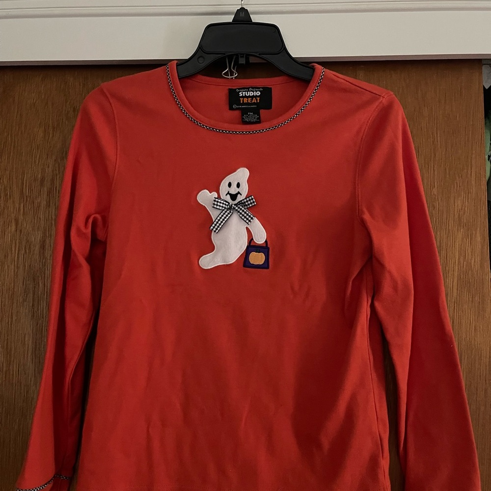 Women's Long Sleeve Orange Shirt with Ghost Design - Petite Medium - Picture 2 of 4